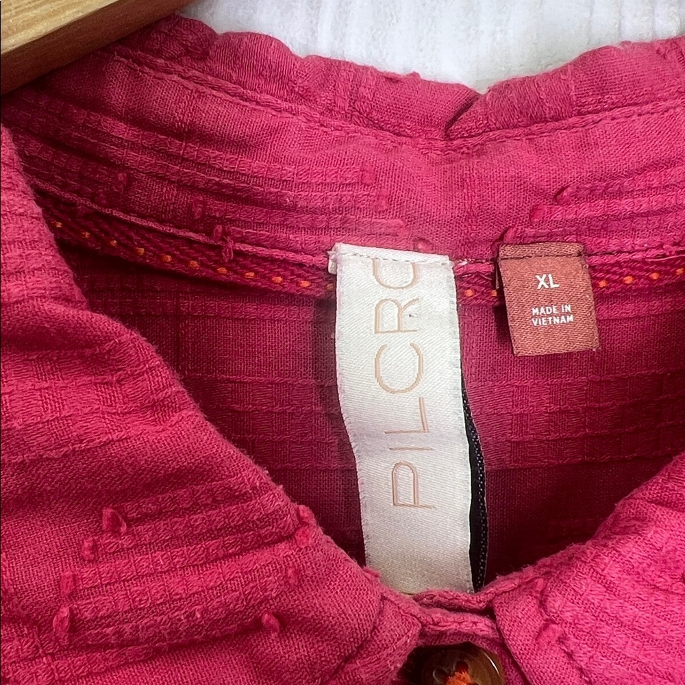 Anthropologie - Pilcro The Theresa Lace Up Button Down Pink Boho Blouse Size XL - Picture 8 of 10